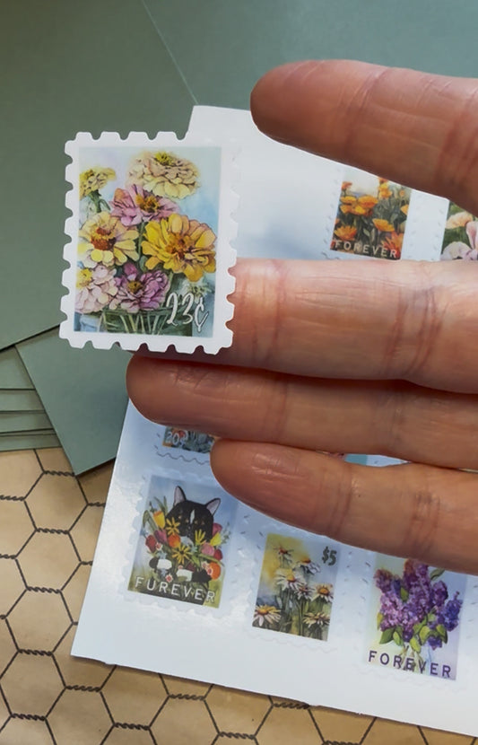 12 Floral Stamp-Style Stickers | Vintage Floral Mail Stickers | 4x6 Sticker Sheet Set